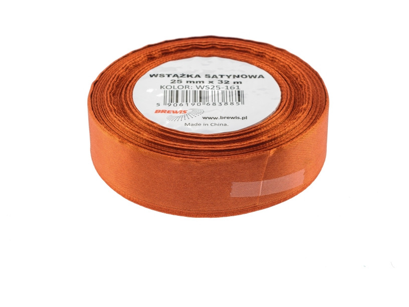 Wstążka satynowa 25mmx32m miedziana Brewis